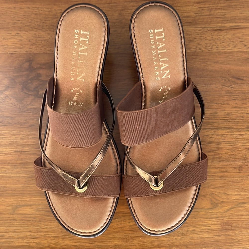 ITALIAN SHOEMAKERS ELASTIC WEDGE SANDALS - Picture 7 of 14